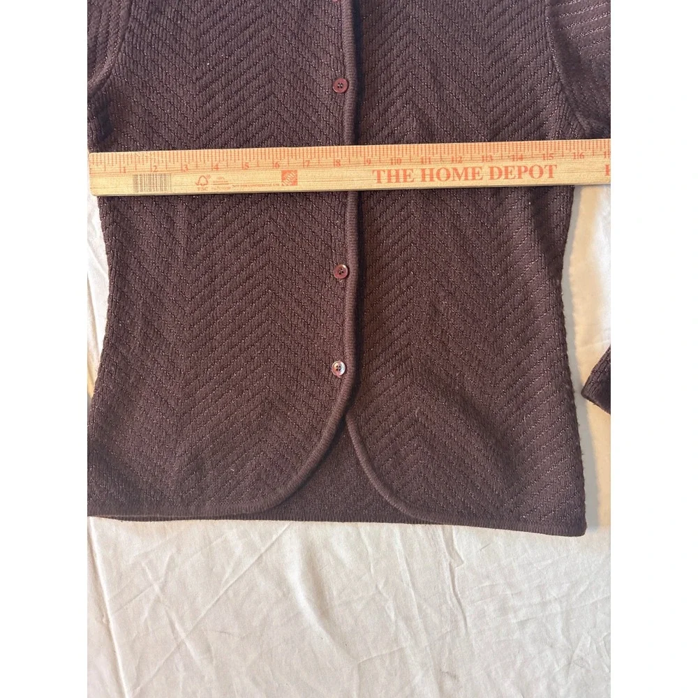 Jones New York Cardigan Petite PP Brown Excellent Metallic Chevron‎ Knit Sweater